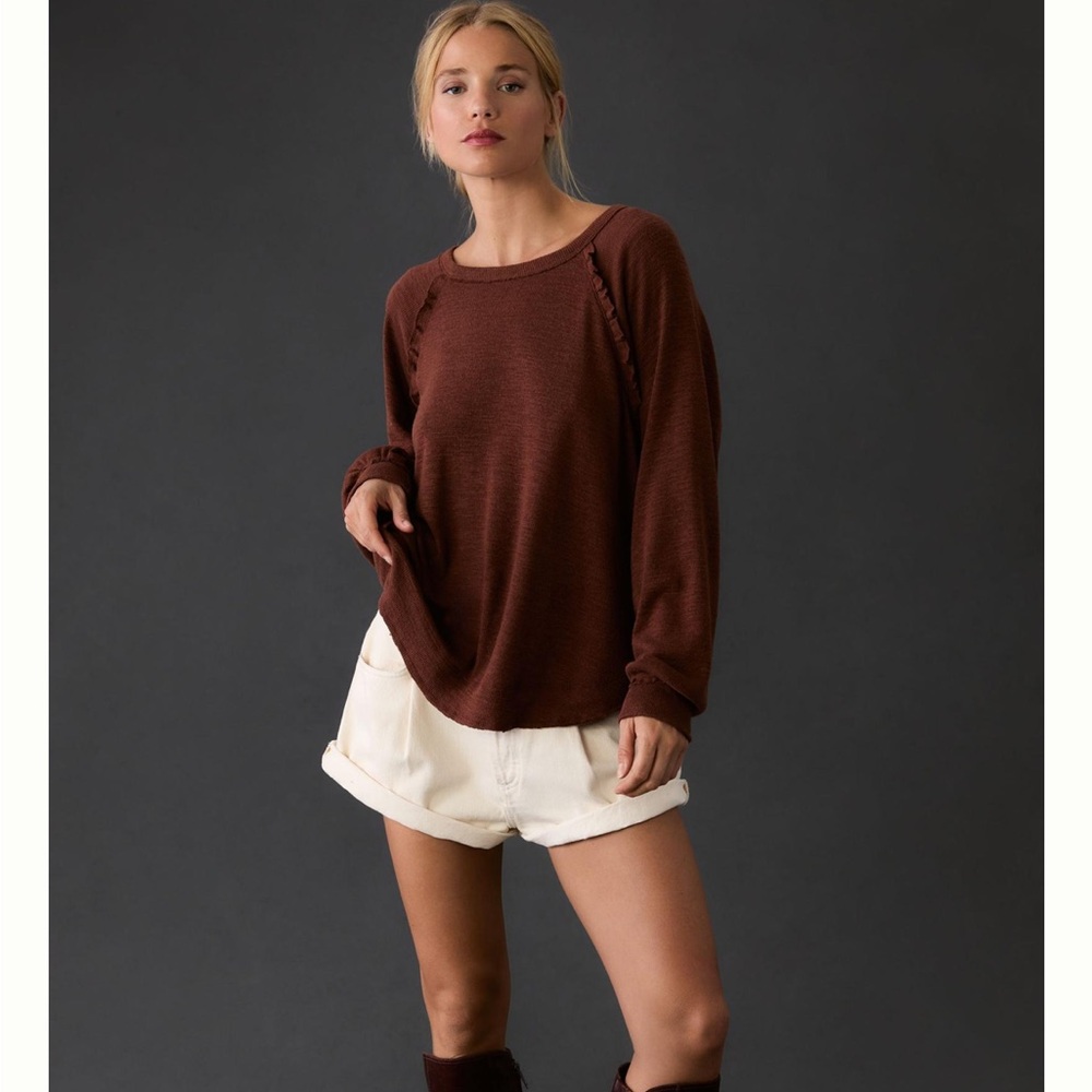 Sold!! 🚨 Pilcro Anthropologie Ruffled Raglan Thermal Top Size Medium